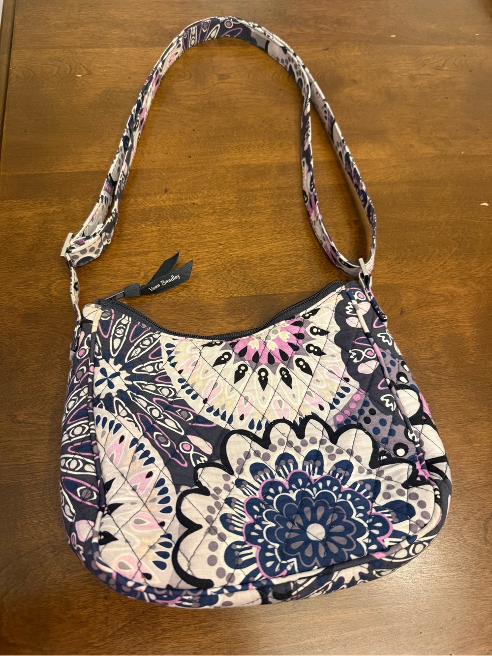Vera Bradley Quilted Shoulder Bag in Navy, Purple, Grey and white  Floral